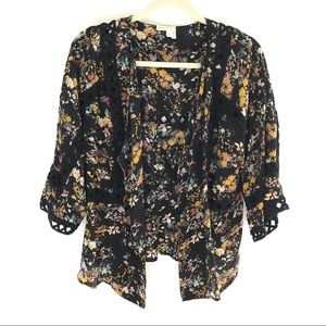 Flower print silk kimono